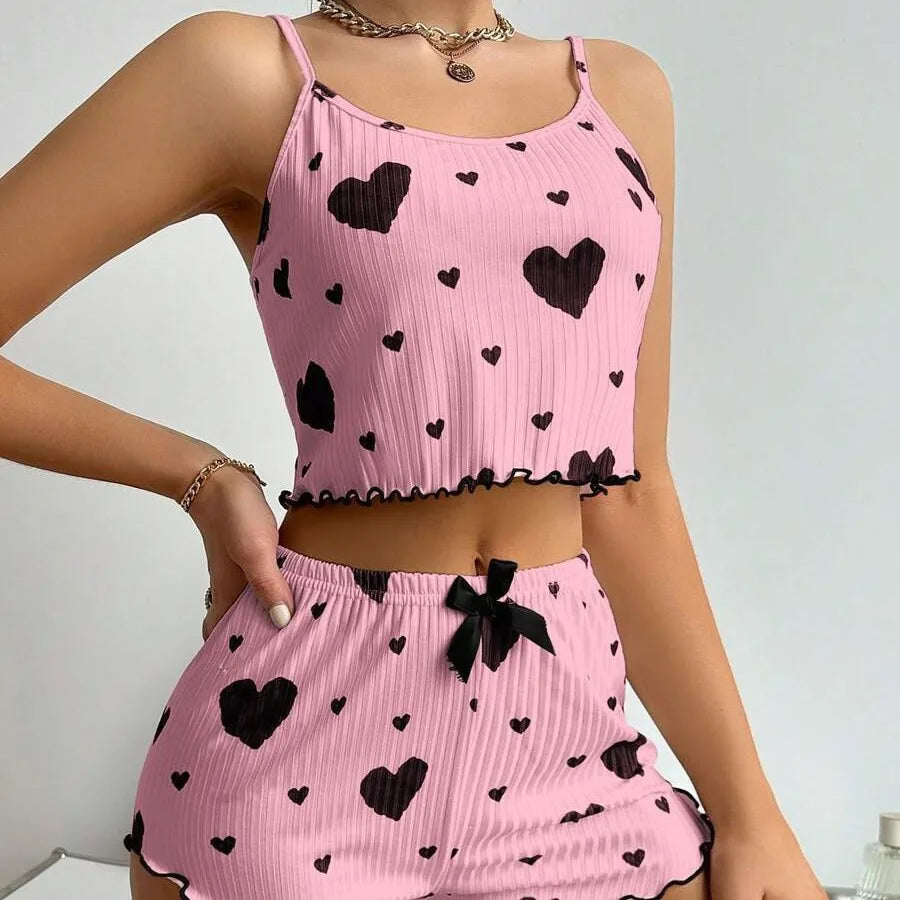 Pajama Set Knitted Love Printed