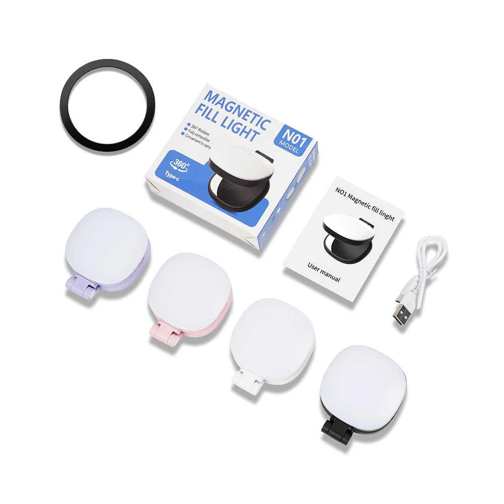 Magnetic Multi-functional Mobile Phone Selfie Mirror Mini Fill light Three-colour Adjustable Reversible Fill Light For Video