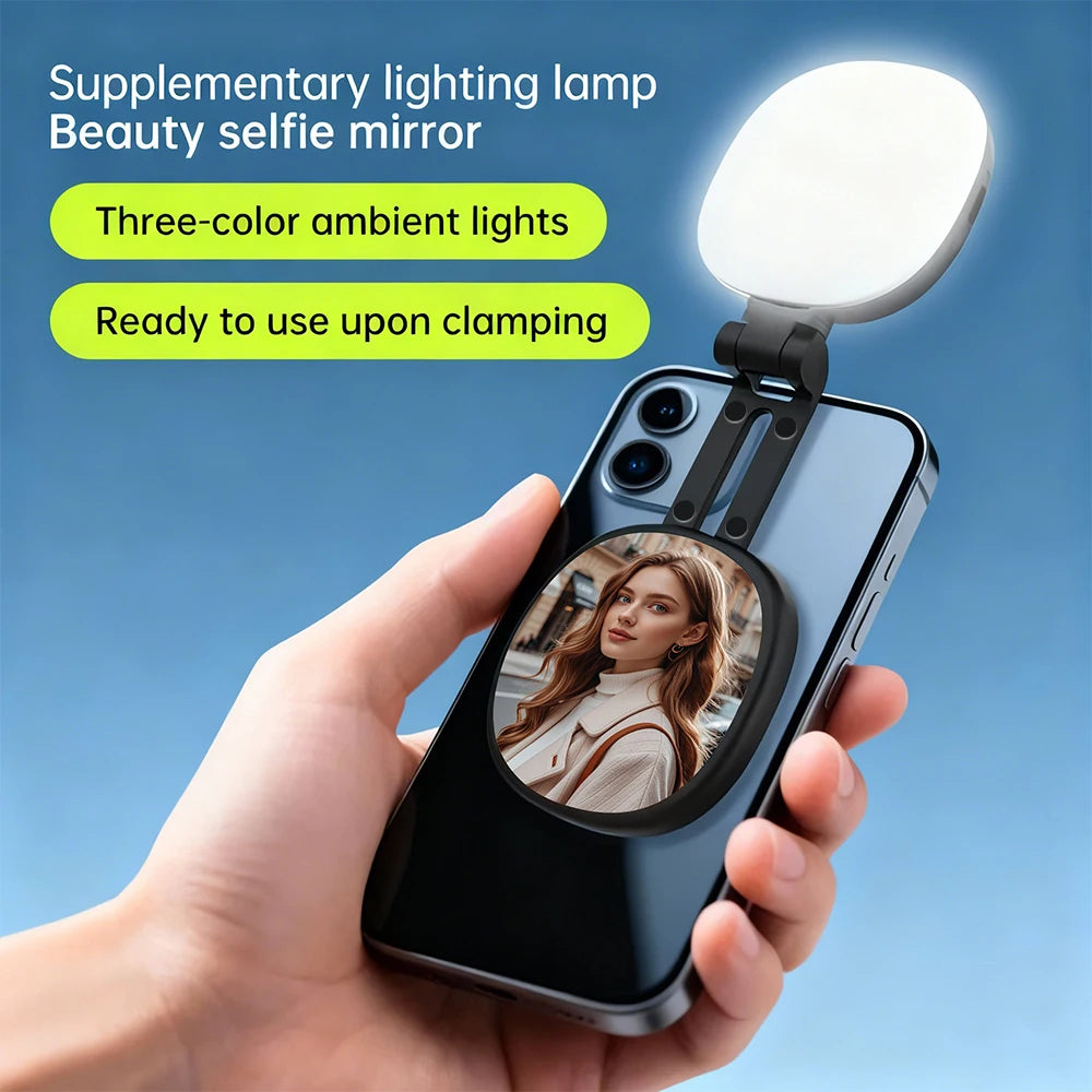 Magnetic Multi-functional Mobile Phone Selfie Mirror Mini Fill light Three-colour Adjustable Reversible Fill Light For Video