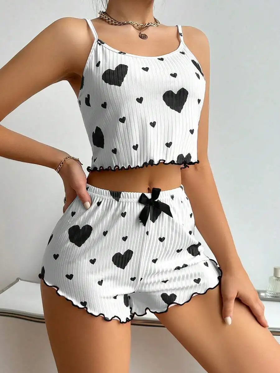 Pajama Set Knitted Love Printed