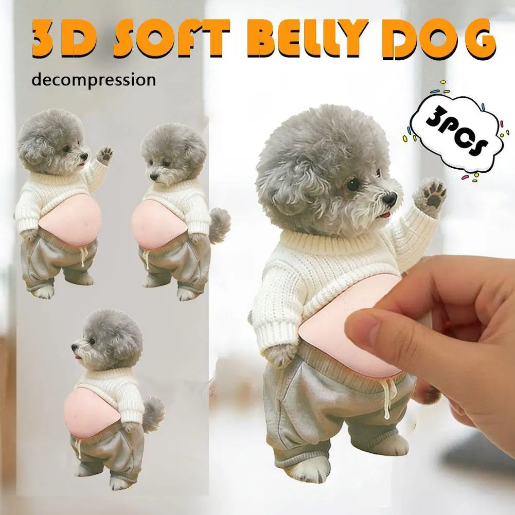 3PCS 3D Teddy Dog Belly Stickers