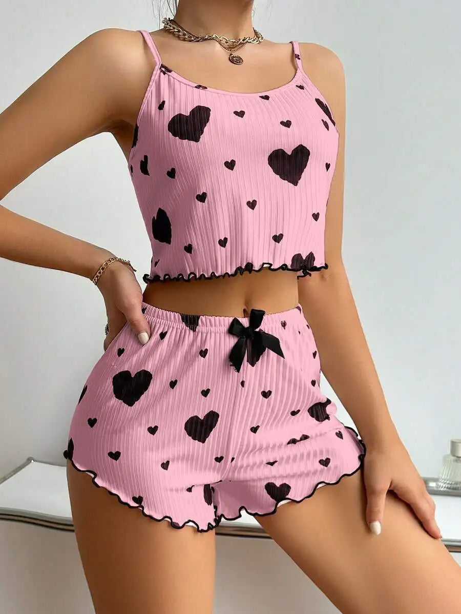 Pajama Set Knitted Love Printed
