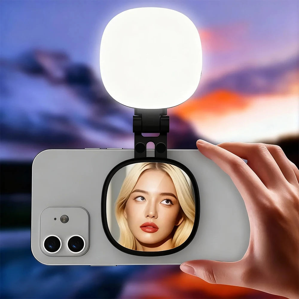 Magnetic Multi-functional Mobile Phone Selfie Mirror Mini Fill light Three-colour Adjustable Reversible Fill Light For Video