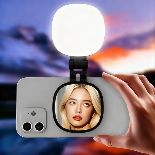 Magnetic Multi-functional Mobile Phone Selfie Mirror Mini Fill light Three-colour Adjustable Reversible Fill Light For Video