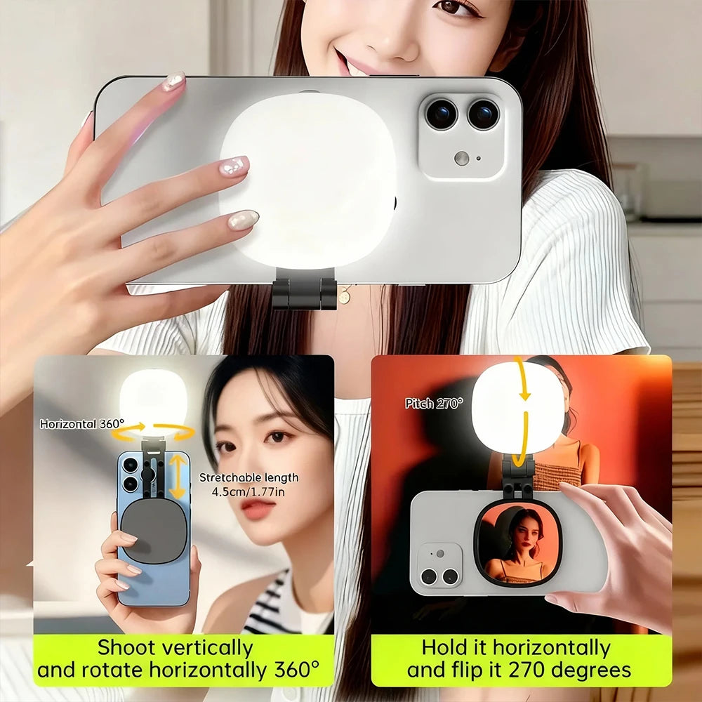 Magnetic Multi-functional Mobile Phone Selfie Mirror Mini Fill light Three-colour Adjustable Reversible Fill Light For Video