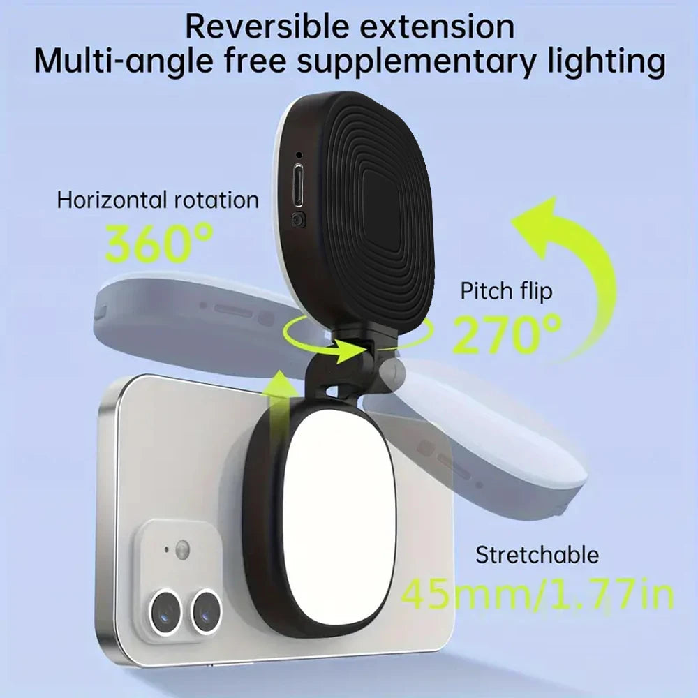 Magnetic Multi-functional Mobile Phone Selfie Mirror Mini Fill light Three-colour Adjustable Reversible Fill Light For Video